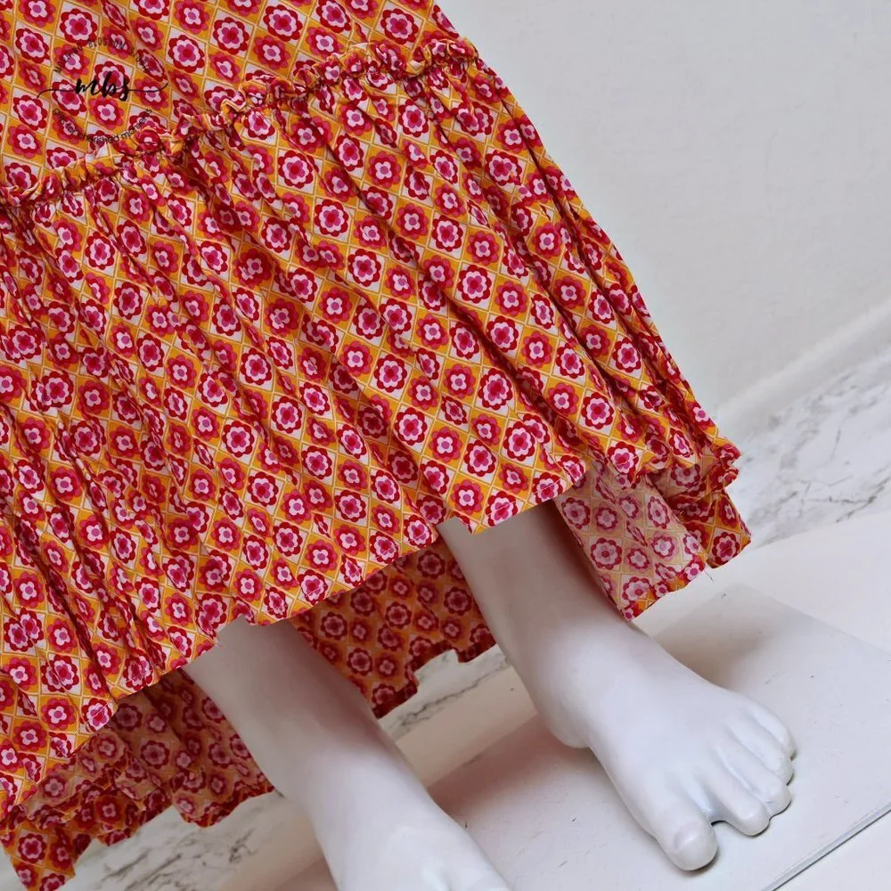 L*SPACE Simone Floral Square‎ Neck Short Sleeve Smocked High Low Maxi Dress - Picture 11 of 16